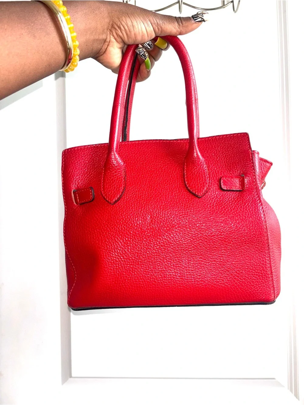 Sofia Cardoni Red Pebbled Leather Top-Handle Tote